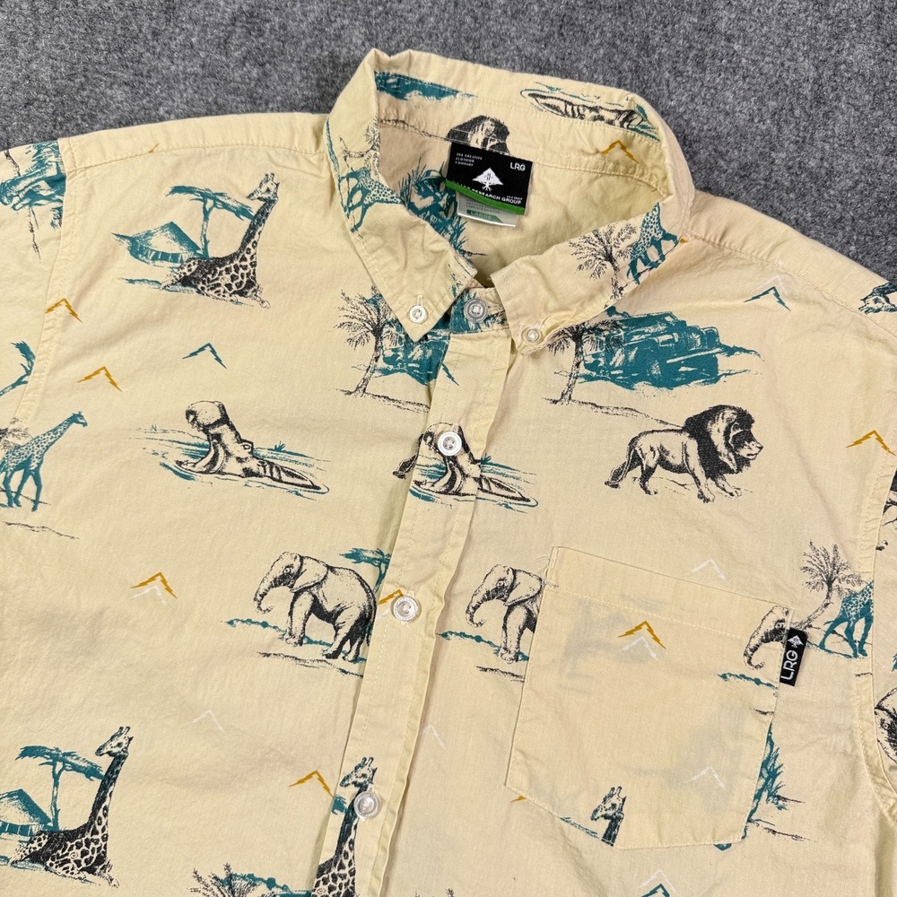 Lifted Research Group Mens Button Up Shirt Large Safari Animal Print Africa